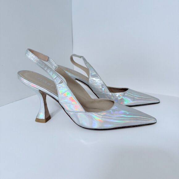 NWI Stuart Weitzman Xcurve 85 Slingback Heels in Iridescent Patent Leather Sz 5 - Picture 6 of 14